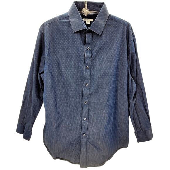 Bar 3 Blue White Dot Long Sleeve Button Up Mens Shirt Size Large - Picture 1 of 13